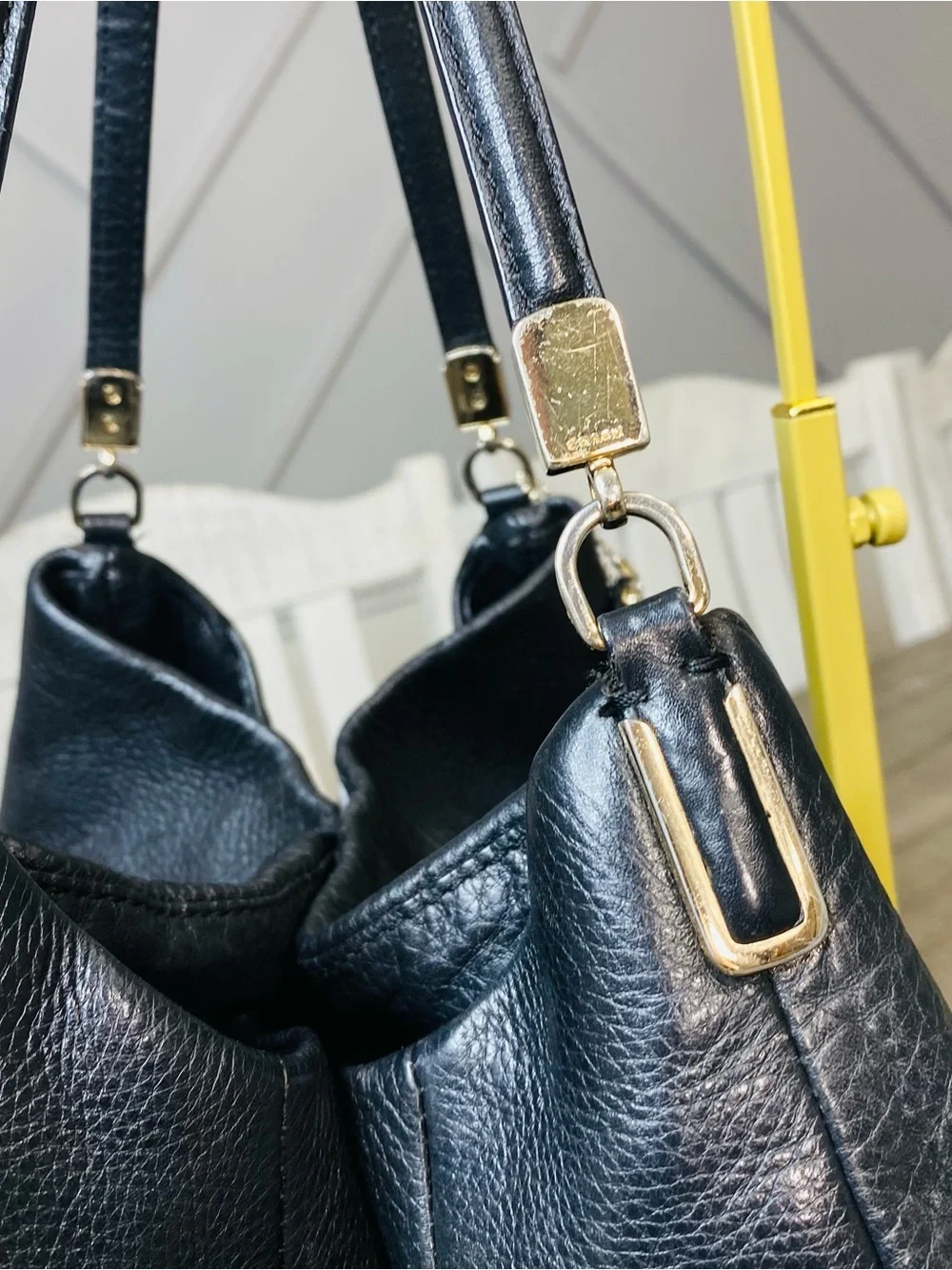 Coach Madison Phoebe Black Pebbled Leather Shoulder Bag Tote Purse Slouchy